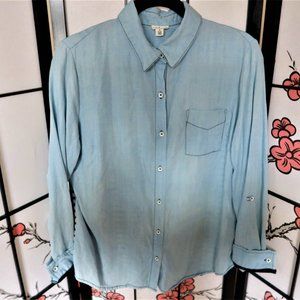 Tribal Jeans Black and White and Blue Striped Botton Down Shirt Size M